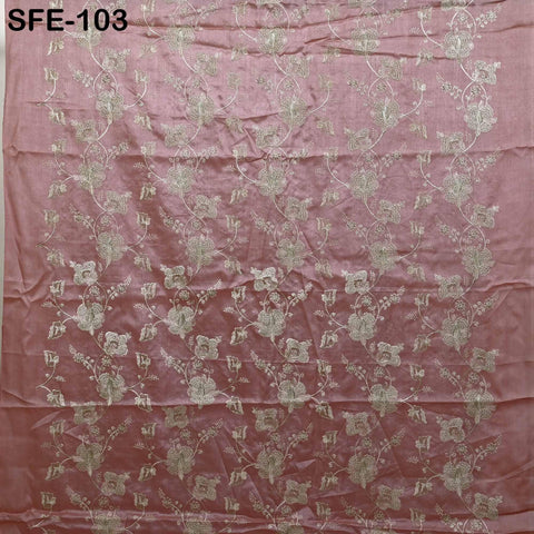 Salmon Pink Pure Tussar Silk Embroidered Fabric Indian Embroidery Raw Silk Wild Natural Handmade Fabric Peace Silk Tussah Dress Material