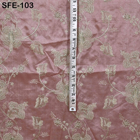 Salmon Pink Pure Tussar Silk Embroidered Fabric Indian Embroidery Raw Silk Wild Natural Handmade Fabric Peace Silk Tussah Dress Material