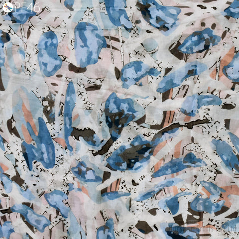 The image is an abstract art piece with a mix of blue, pink, and white colors, featuring various shapes and patterns.