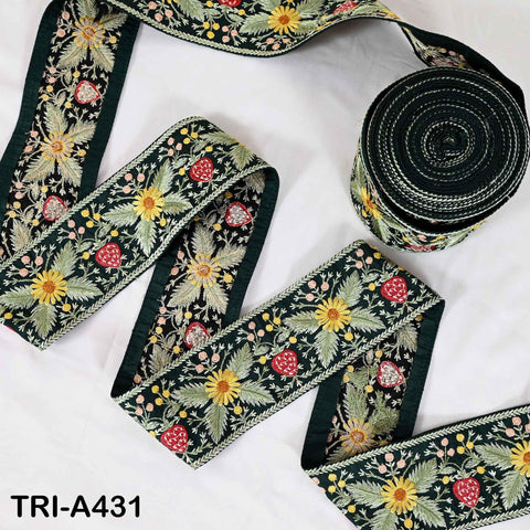 1 Meter Floral Embroidery Ribbon, Green 65mm Trim for DIY Crafts, Costumes, Decor