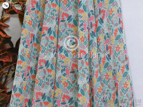 Floral Satin Georgette Print Fabric, Indian Cotton Fabric, Printed Cotton Fabric, Dress Fabric By Yard