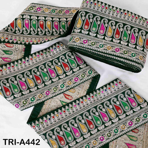 Embroidered Zari Sequin Sari Border Trim: Bottle Green Indian Craft Ribbon (1 Meter)