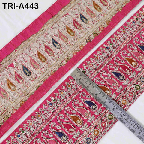 Embroidered Zari Sequin Sari Border Trim: Magenta Indian Craft Ribbon (1 Meter)