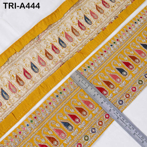 Embroidered Zari Sequin Sari Border Trim: Bottle Green Indian Craft Ribbon (1 meter) 6 inches wide