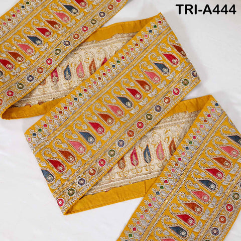Embroidered Zari Sequin Sari Border Trim: Bottle Green Indian Craft Ribbon (1 meter) 6 inches wide