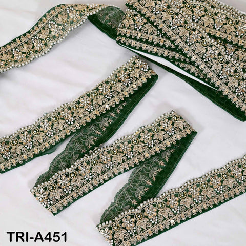 Bottle Green Indian Beaded Trim Ribbon – Gold Zari Embroidery Sari Border (5cm)