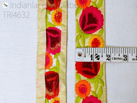 9 Yard Red 4CM Decorative Embellishments Border Indian Embroidery Sarees Lace Crafting Sewing Tape Costumes Trim Wedding wear dresses Ribbon