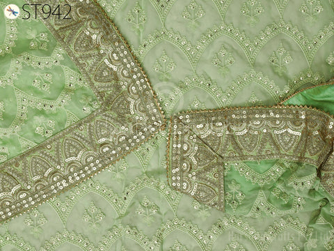 Mint Embroidered Dupatta Chikankari Georgette Dupatta with sequins border, unique vintage dupatta, Casual Wear Stole For Women