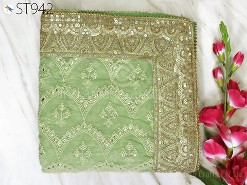Mint Green Embroidered Dupatta Chikankari Georgette Dupatta Chuni Bridal Veil Lehenga Embroidery Festival Punjabi Dress Chunni