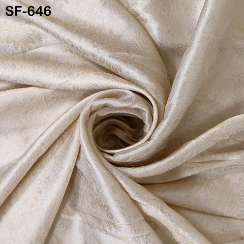 Pure Silk Tissue Jacquard Crepe Fabric Damask Gold Border, White Sheen (44" Width)