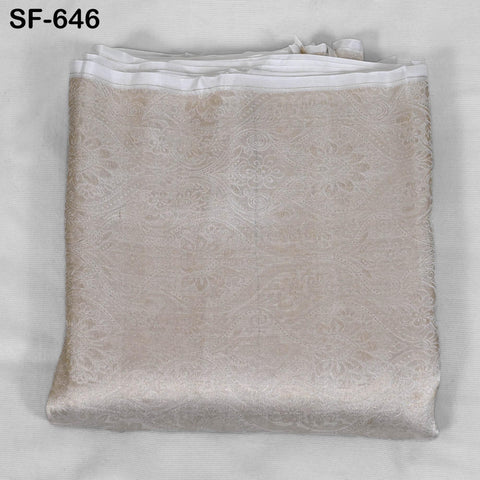 Pure Silk Tissue Jacquard Crepe Fabric Damask Gold Border, White Sheen (44" Width)