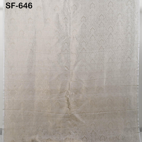 Pure Silk Tissue Jacquard Crepe Fabric Damask Gold Border, White Sheen (44" Width)