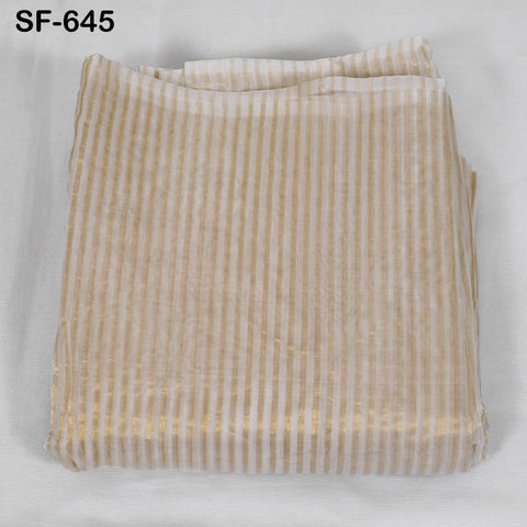 Pure Silk Organza Fabric Jari Strips, Gold and White (44" Width)