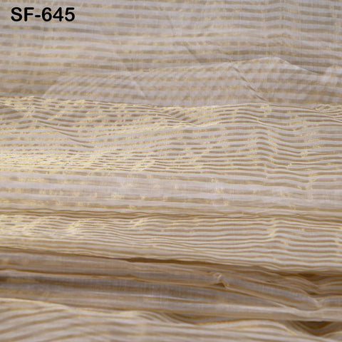 Pure Silk Organza Fabric Jari Strips, Gold and White (44" Width)