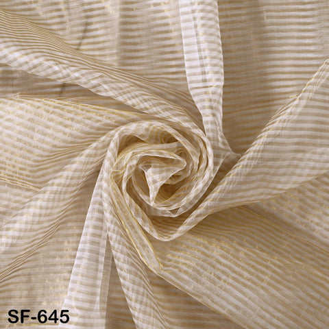 Pure Silk Organza Fabric Jari Strips, Gold and White (44" Width)