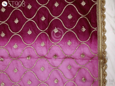 Embroidered Onion Pink Organza Chiffon Dupatta, Sequence Work Dupatta, Dupatta for wedding party wear for women