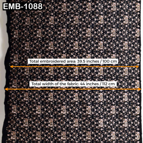 Embroidered Viscose Fabric by the Yard: Indian Elephant & Floral Design (1 Yard)