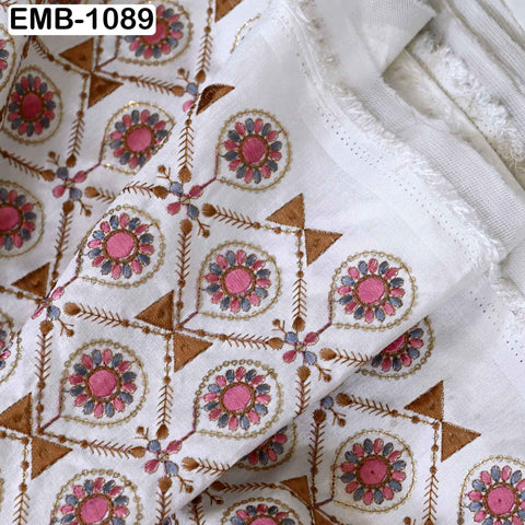 Brown Embroidered Viscose Modal Satin Fabric by the Yard (44" Width)