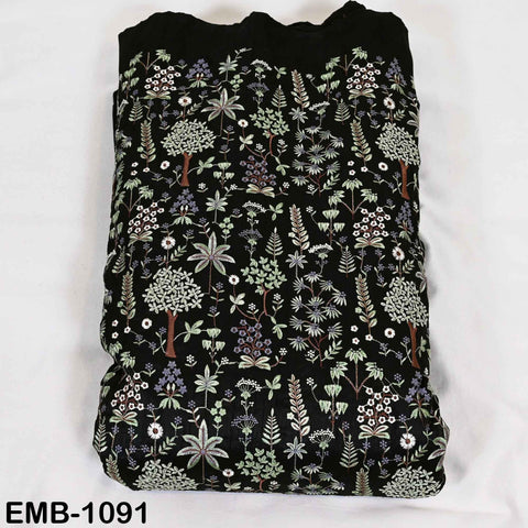 Black Embroidered Viscose Fabric: Gold Sequin Floral Pattern (1 Yard)