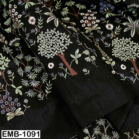 Black Embroidered Viscose Fabric: Gold Sequin Floral Pattern (1 Yard)