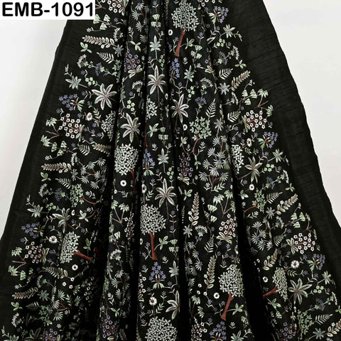 Black Embroidered Viscose Fabric: Gold Sequin Floral Pattern (1 Yard)