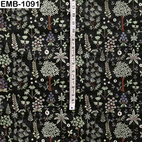 Black Embroidered Viscose Fabric: Gold Sequin Floral Pattern (1 Yard)