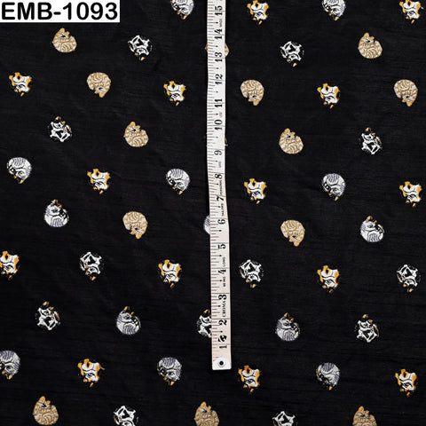 Black Viscose Fabric with Cats Embroidery, Floral Pattern, 44" Wide (1 Yard)