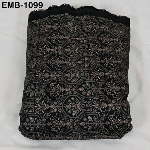Black Embroidered Viscose Dupioni Fabric by the Yard: Indian Wedding Dress, Costume Crafting