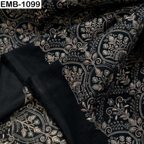 Black Embroidered Viscose Dupioni Fabric by the Yard: Indian Wedding Dress, Costume Crafting