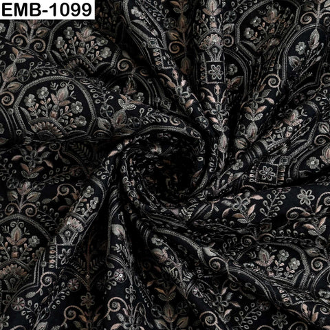 Black Embroidered Viscose Dupioni Fabric by the Yard: Indian Wedding Dress, Costume Crafting