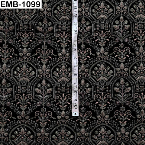 Black Embroidered Viscose Dupioni Fabric by the Yard: Indian Wedding Dress, Costume Crafting