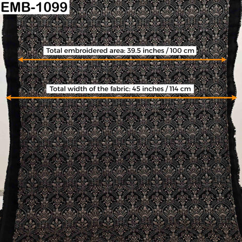 Black Embroidered Viscose Dupioni Fabric by the Yard: Indian Wedding Dress, Costume Crafting
