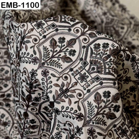 Beige Embroidered Viscose Dupioni Fabric by the Yard: Indian Wedding Dress, Costume Crafting
