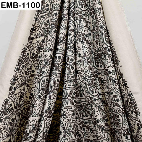 Beige Embroidered Viscose Dupioni Fabric by the Yard: Indian Wedding Dress, Costume Crafting