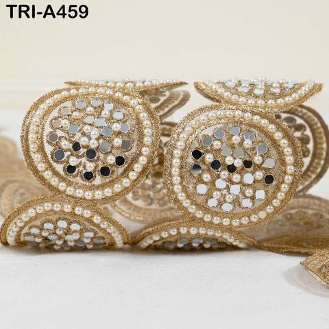 1 Meter Gold Stone Beaded Trim: 5cm Wide Embellishment for Lehnga, Saree, Blouses