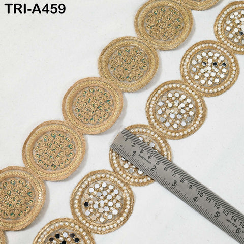 1 Meter Gold Stone Beaded Trim: 5cm Wide Embellishment for Lehnga, Saree, Blouses