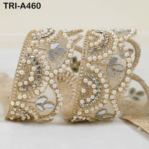 1 Meter Gold Mirror Beaded Trim: Scallop Edge Sari Border (6cm)