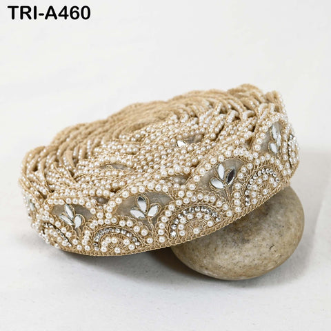 1 Meter Gold Mirror Beaded Trim: Scallop Edge Sari Border (6cm)