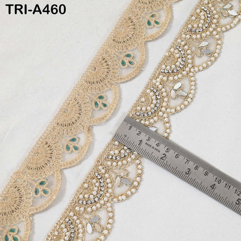 1 Meter Gold Mirror Beaded Trim: Scallop Edge Sari Border (6cm)