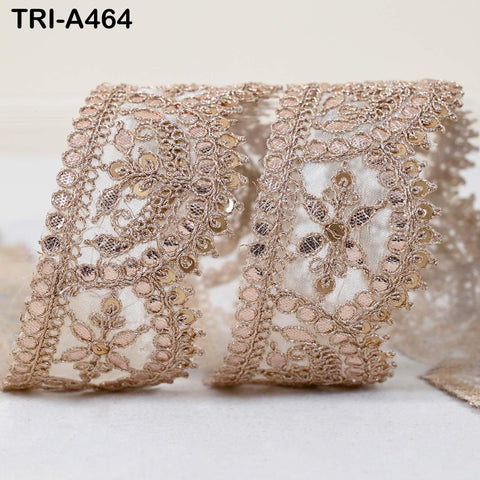 Rose Gold Gota Patti Embroidered Trim by 1 Meter: Sequined Wedding Dress Fabric (2" Wide)