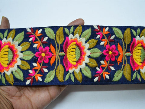 Navy Blue 10cm Trimming Embroidery Ribbon Decor Sari Border Floral Trim By The Yard Sewing Indian Fabric Costume Crafting Cushion Cover Tape