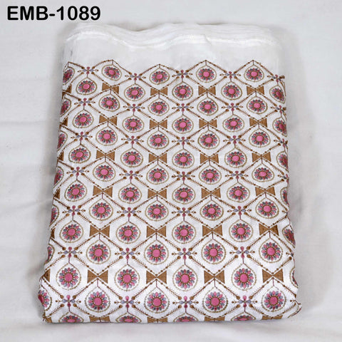 Brown Embroidered Viscose Modal Satin Fabric by the Yard (44" Width)