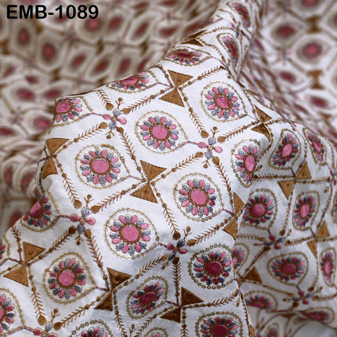 Brown Embroidered Viscose Modal Satin Fabric by the Yard (44" Width)