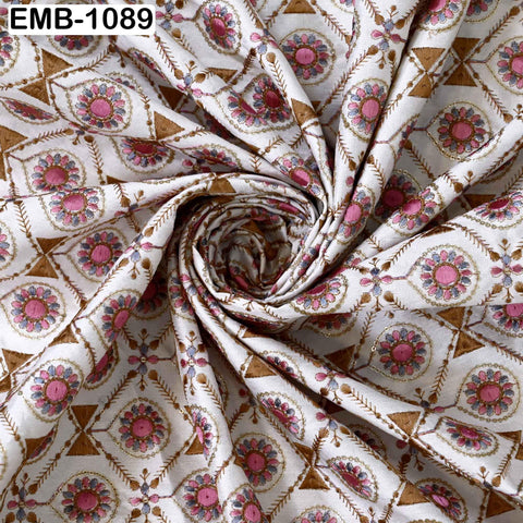 Brown Embroidered Viscose Modal Satin Fabric by the Yard (44" Width)