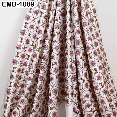Brown Embroidered Viscose Modal Satin Fabric by the Yard (44" Width)