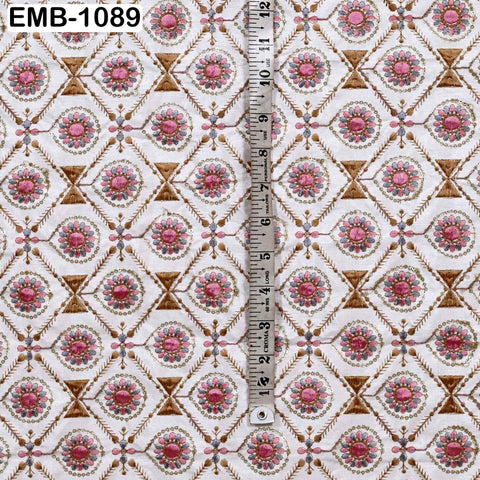 Brown Embroidered Viscose Modal Satin Fabric by the Yard (44" Width)