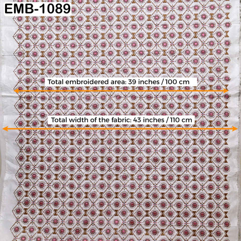 Brown Embroidered Viscose Modal Satin Fabric by the Yard (44" Width)