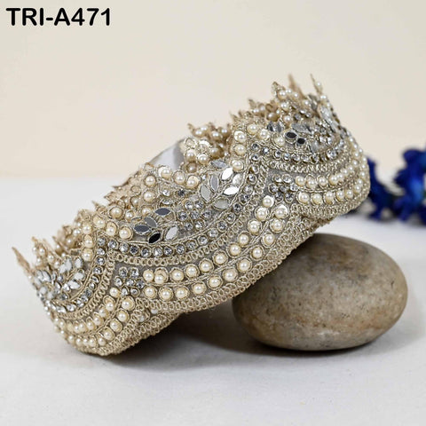 1 Meter Dull Gold Mirror Beaded Trim: Scallop Edge Sari Border (6cm)
