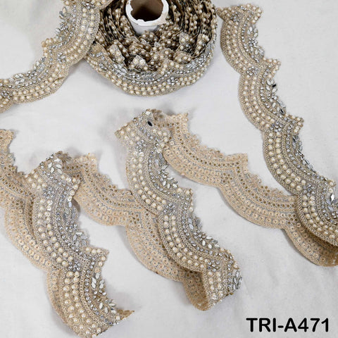 1 Meter Dull Gold Mirror Beaded Trim: Scallop Edge Sari Border (6cm)