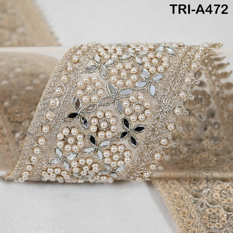 1 Meter Gold Mirror Beaded Trim: Scallop Edge Sari Border (7.62cm)
